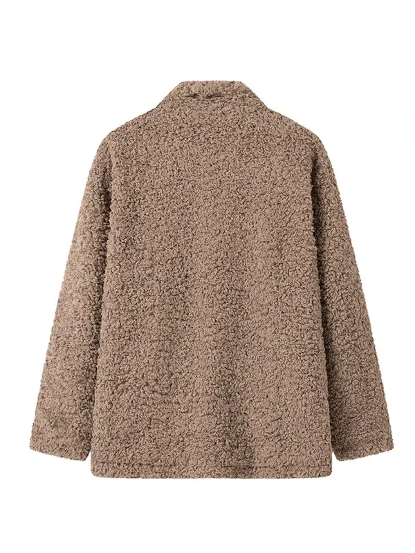 Chaqueta de manga larga con cuello alto para mujer, abrigo grueso de lana, color liso, elegante, para otoño, 2024