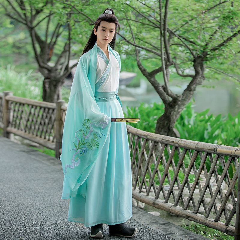 Ukuran besar 3XL Cina kuno Hanfu pria Halloween Cosplay kostum pesta gaun Hanfu hijau pakaian untuk wanita pria Plus ukuran 2XL