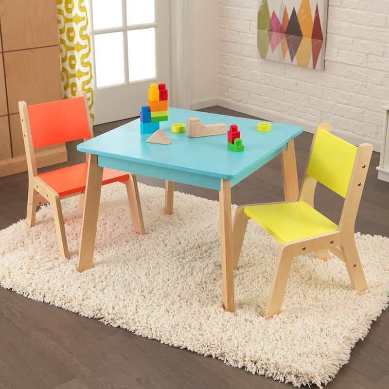 Moderno conjunto de mesa e cadeira, móveis de madeira brilhante, pequena mesa e cadeira para crianças de 3 a 8 anos