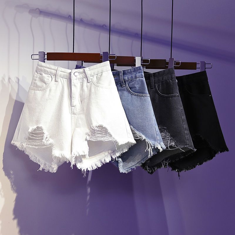 Shorts jeans de cintura alta, calça quente, perna larga, solto, borda irregular, tamanho positivo, gordo, primavera, verão, 2022