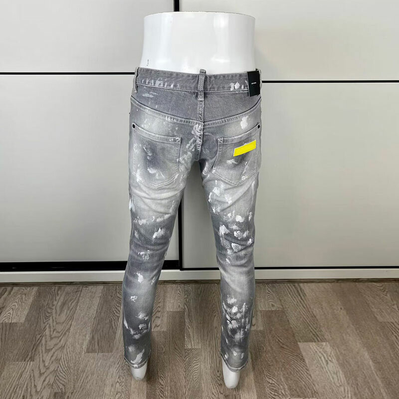 Pantalones vaqueros rasgados elásticos Retro para Hombre, Jeans de moda urbana, alta calidad, color gris, diseño pintado, marca Hip Hop