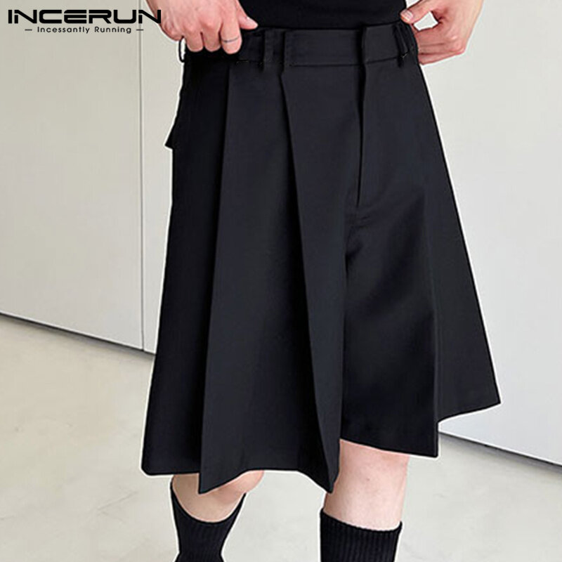 INCERUN-Shorts monocromáticos plissados masculinos, streetwear solto, calças casuais, estilo coreano, lazer de verão, S-5XL, 2023