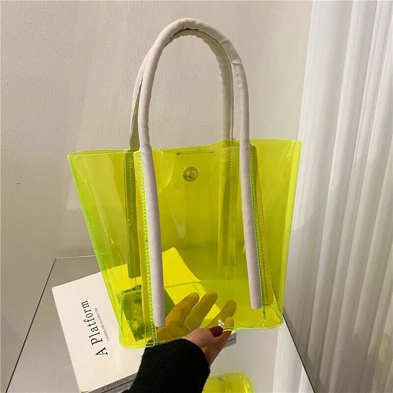 2023 Nieuwe Mode Tas Mode Laser Jelly Bag Schoudertas Casual Straat Grote Capaciteit Transparante Liefde Handtas Voor Vrouwen Ontwerp