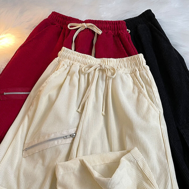 Spodnie Cargo Men Streetwear popularne modne wstążki w stylu amerykańskim zamek błyskawiczny luźne wiosenne jesienne spodnie pionowe dla nastolatków przystojny