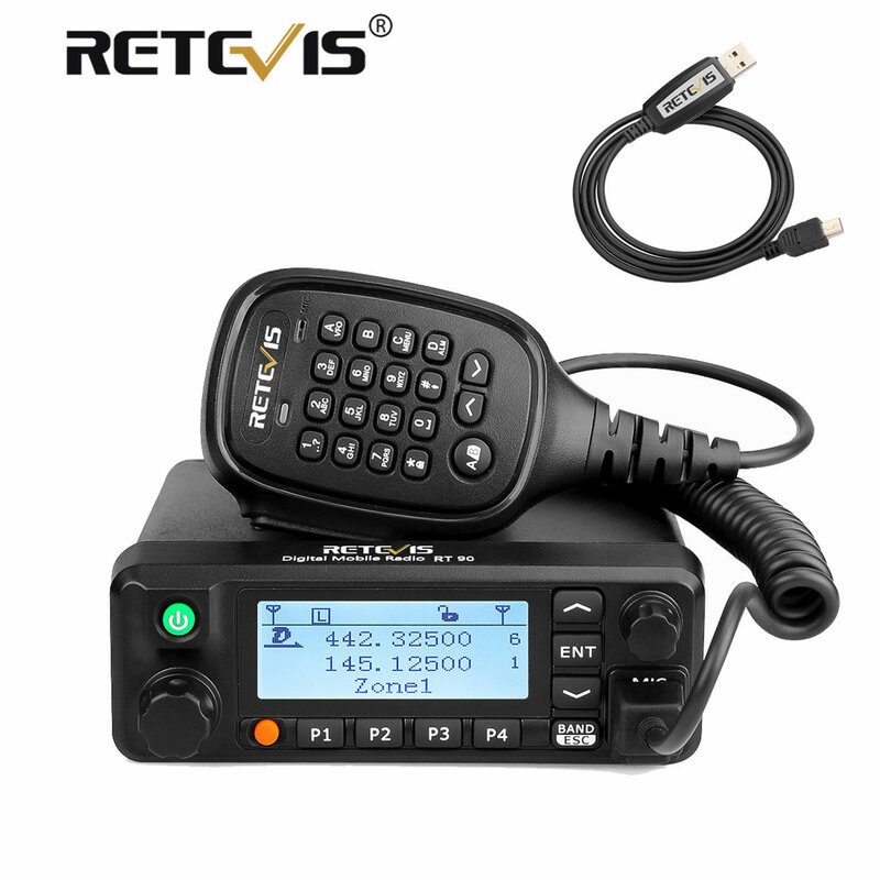Retevis RT90 DMR Digital Mobile Radio Two-way Car Radio Walkie Talkie 50W VHF UHF Dual Band Ham Amateur Radio Transceiver +Cable