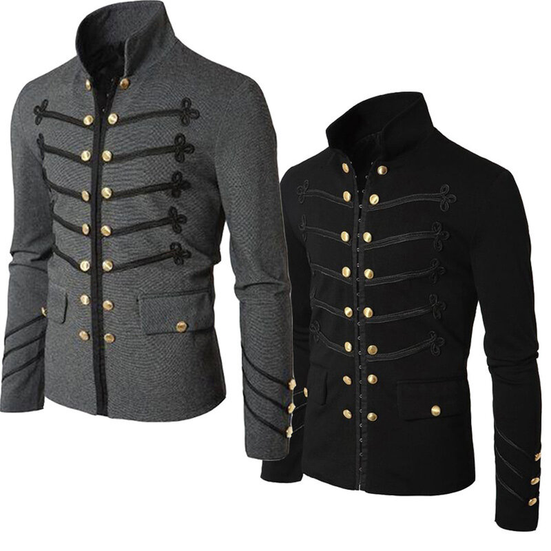 Mode Herren Herbst Steampunk Gothic Rock Stil Reiß verschluss Outwear Mantel Mantel Tops bestickte Knopf einfarbige Jacke Strickjacke