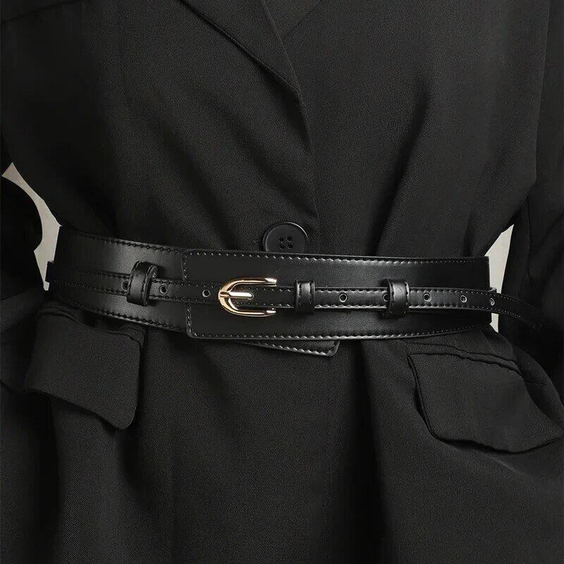 Cinturón ancho de una pieza para mujer, cinturón negro de doble uso con abrigo desmontable, nuevo estilo, 2024