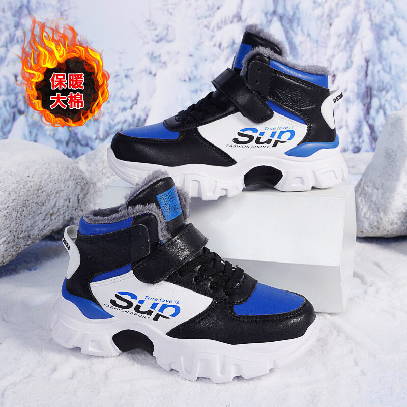 Zapatos impermeables de invierno para niños y niñas, zapatillas de cuero PU, antideslizantes, gruesas, mantienen el calor, talla 28 a 40
