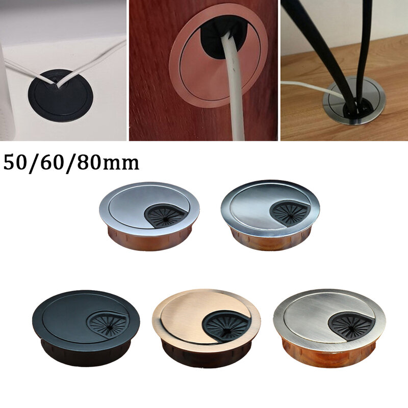 1PC 50mm/60mm/80mm Computer Metal Grommet Desk Table Cable Hole Cover Tidy Outlet Wire Cover Round Grommet Hardware