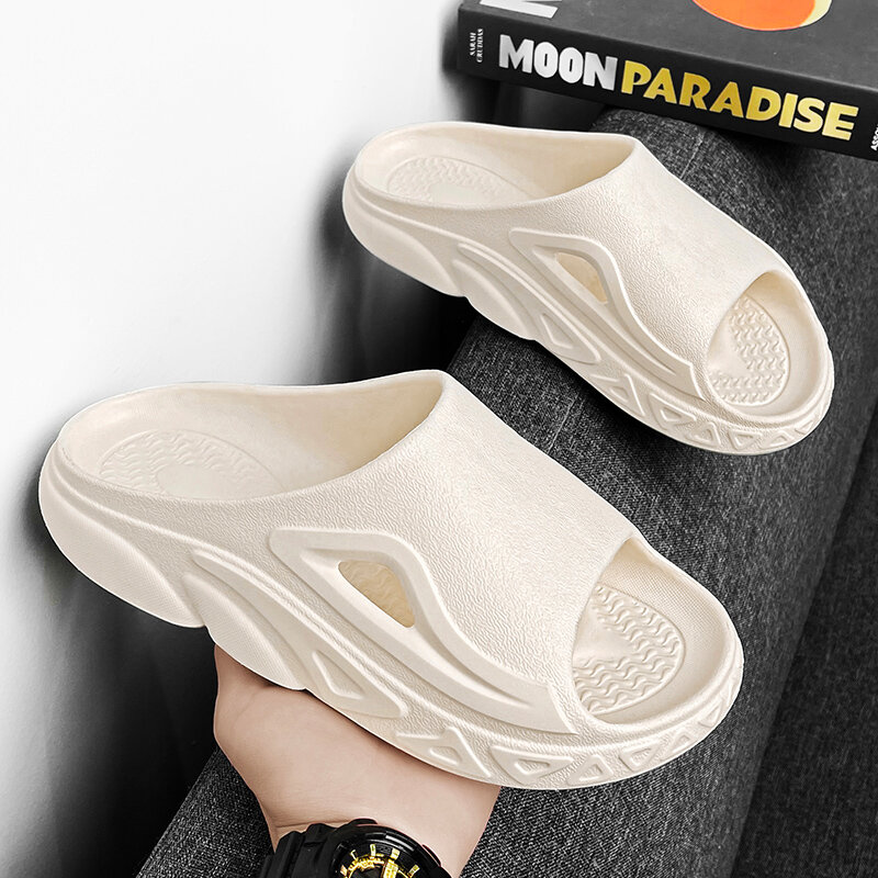 Fashion Slippers for Men Lightweight Anti-skid Home Slides Mens Casual Summer Beach Shoes Solid Color Thick Bottom EVA Sandals