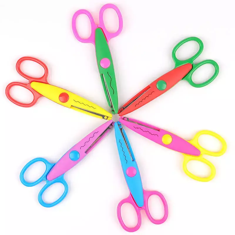 Mr. Paper-Simple Lace Scissors, padrão ondulado, pequena cabeça redonda, ferramenta de arte especial estudante infantil, artigos de papelaria, 6 estilos