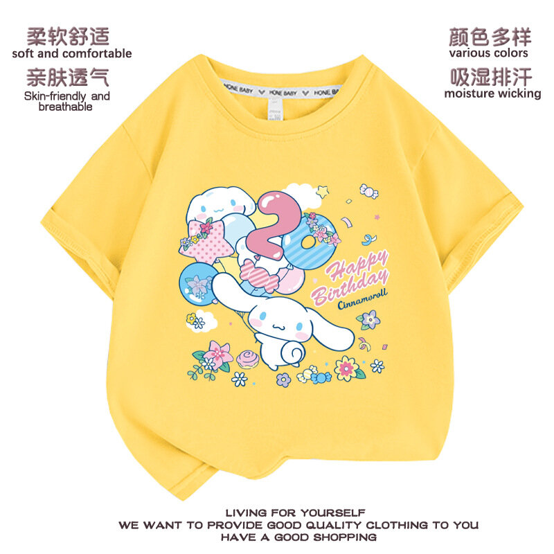 Kawaii Sanrio Cinnamoroll Cartoon Kids t-Shirt Summer New Loose Casual Cotton top a maniche corte Bottoming Shirt regali per bambini