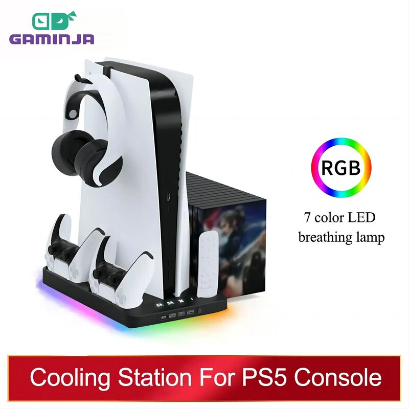 YLW-Stand Cooling Station com luz RGB, carregador de controlador duplo, Playstation 5, acessórios para jogos, P58, P5