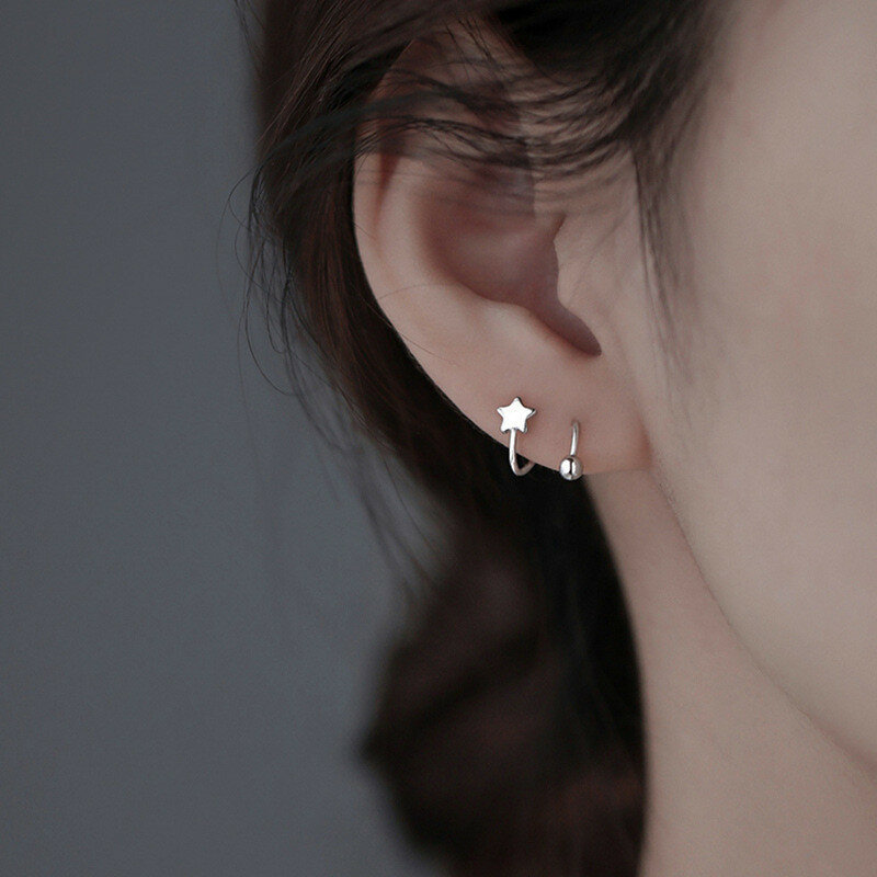 Genuine 925 Sterling Silver Fashion Jewelry New Spiral Heart Star Stud Earrings For Women XY0247