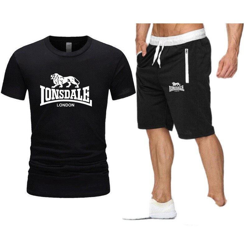 Letnia odzież męska zestawy dwuczęściowe męskie dresy na co dzień męskie zestawy z krótkim rękawem z nadrukiem męski t-shirt + spodenki Fitness odzież sportowa