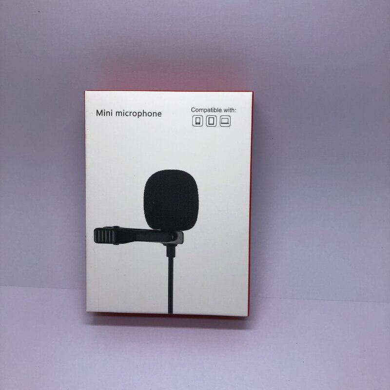 Caixa do pacote de papel, Clip-on lapela lapela microfone condensador Mic, 1.5m, 100pcs por lote