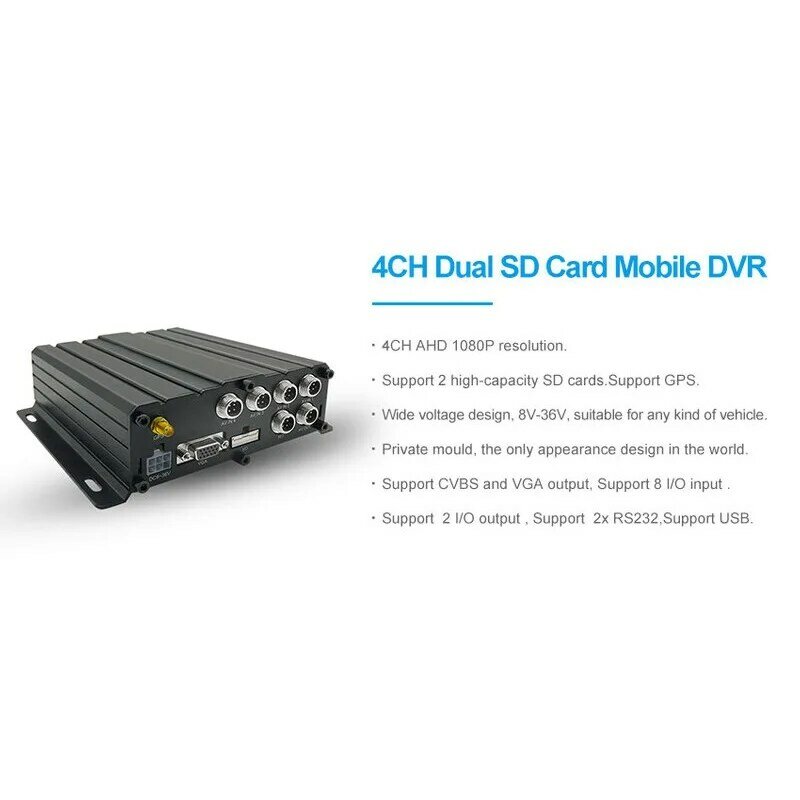 Grabador de vídeo móvil para vehículos, dispositivo grabador de vídeo MDVR con 4 canales, tarjeta Dual SD AHD 1080p, DVR, Bus, camión, furgoneta, barco, excavadora