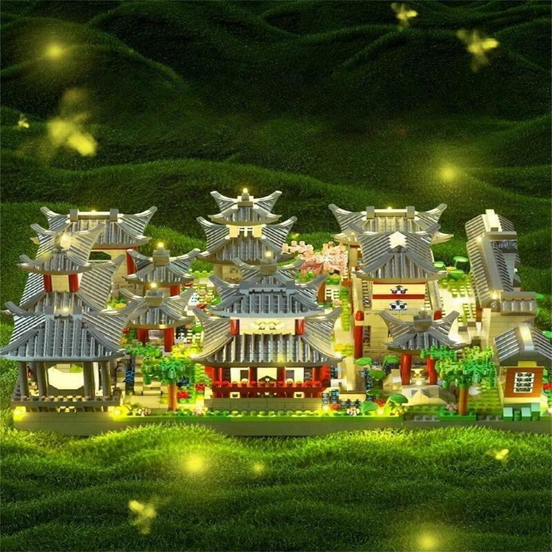 Jardim estilo étnico edifício bloco brinquedo, montagem micro partículas tipo, puzzle, Suzhou