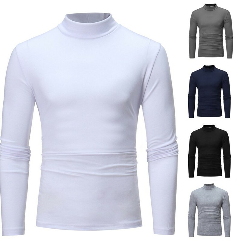 남성용 모크넥 기본 티셔츠, 단색 언더셔츠, 긴팔, 슬림핏 근육 풀오버, 티셔츠 상의, 의류, 신제품