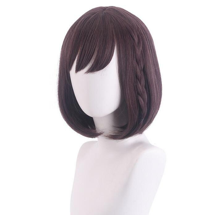 Women Wig Synthetic Short Straight Brown Anime Game Cosplay Hair Heat Resistant Wig for Party
