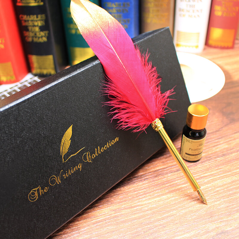 Многоцветная ручка в стиле ретро, перо с золотыми перьями, аксессуары для письма, офисные и школьные принадлежности, рождественский подарок, 1 комплект
