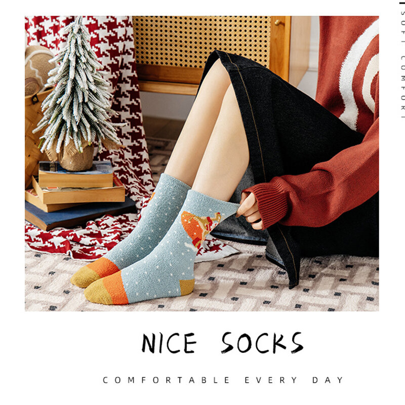 Осенне-зимние Плюшевые рождественские носки, милые теплые носки из кораллового флиса для дома и сна
