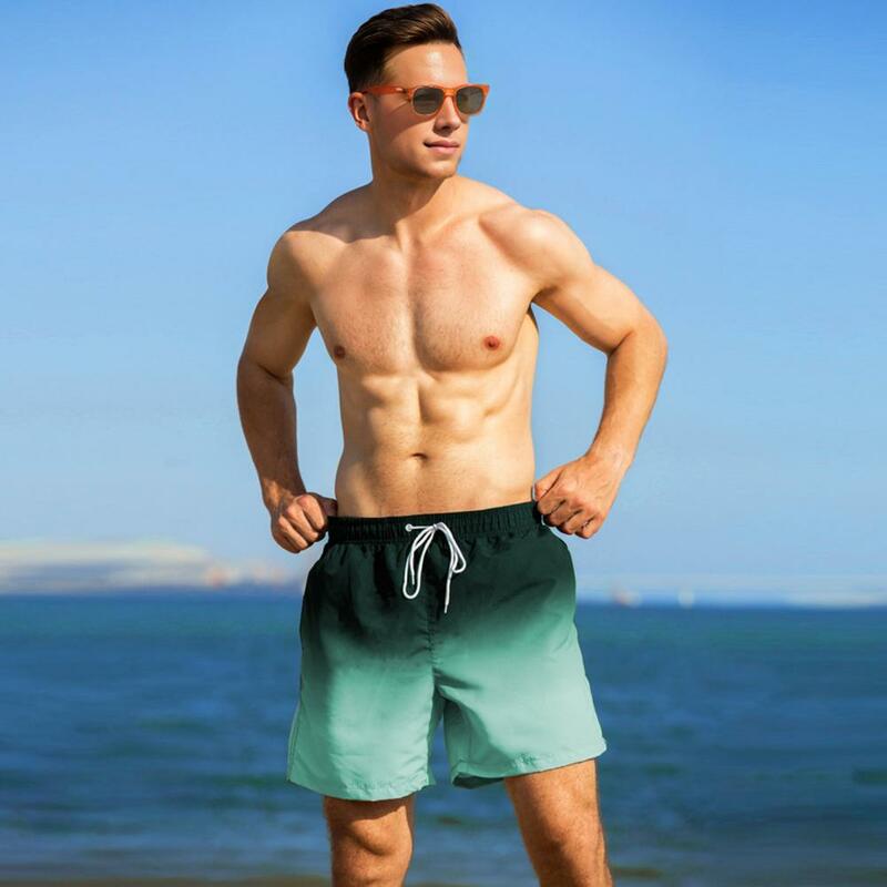 Мужские спортивные шорты, Стильные пляжные шорты с завязкой на талии и карманами, повседневная Летняя одежда с градиентом для отпуска