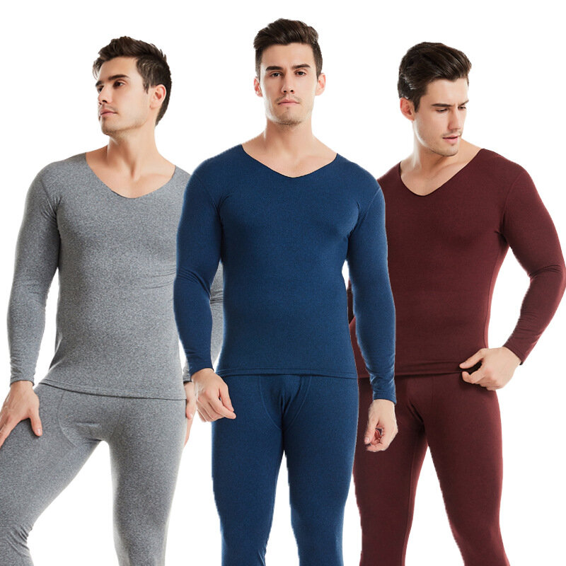 JIAYAN männer Lange Unterhosen 2Pcs Nahtlose Thermische Unterwäsche Plus Samt V-ausschnitt Lange Hosen Anzug Bodenbildung Shirt 2020 Herbst