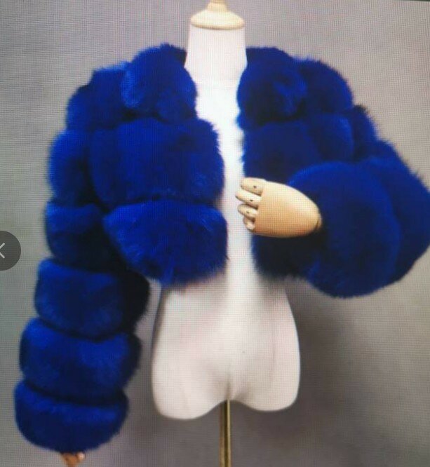 Mantel bulu palsu wanita, mantel pendek bulu rubah imitasi lengan panjang jahitan musim gugur musim dingin