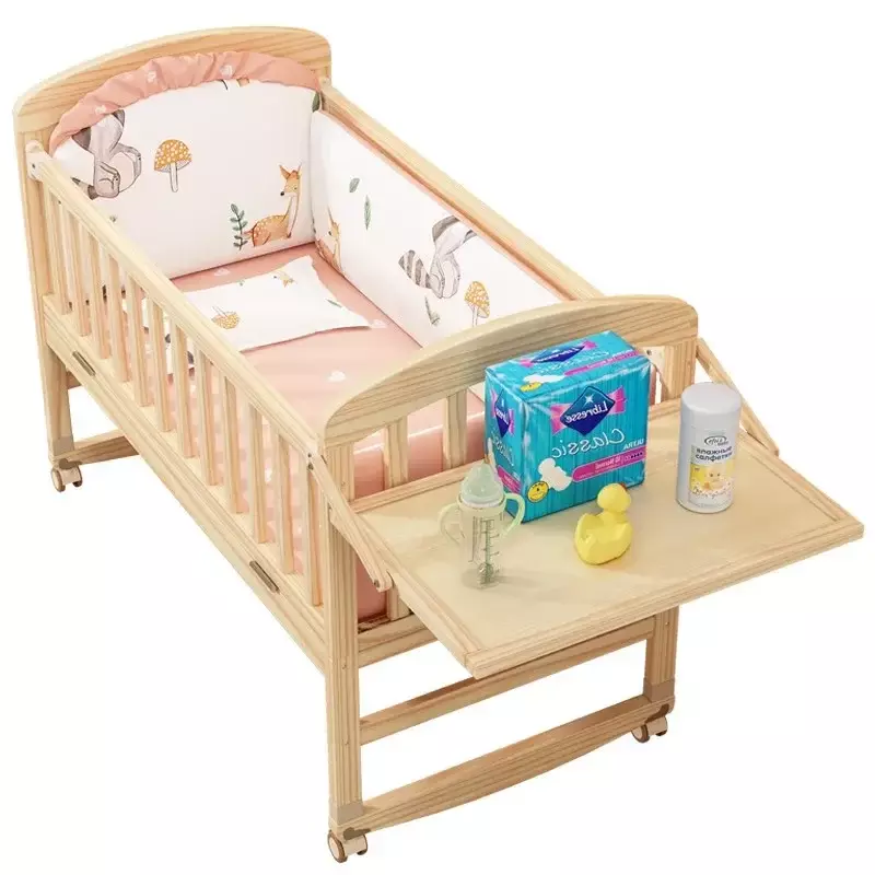 Tempat tidur bayi portabel tempat tidur bayi, tempat tidur kayu Solid multifungsi, tempat tidur Splicing besar untuk bayi baru lahir