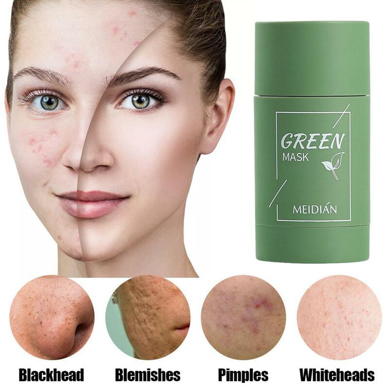 Máscara facial de chá verde, 40g, sólido, hidratante, limpeza, tratamento da acne, remover poros, cravo, novo