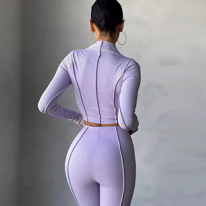 Hitam 2024 Set Fashion baru wanita musim semi dengan desain pakaian terbalik, pinggang tinggi Slim Fit, warna Solid dua potong YBF28-3