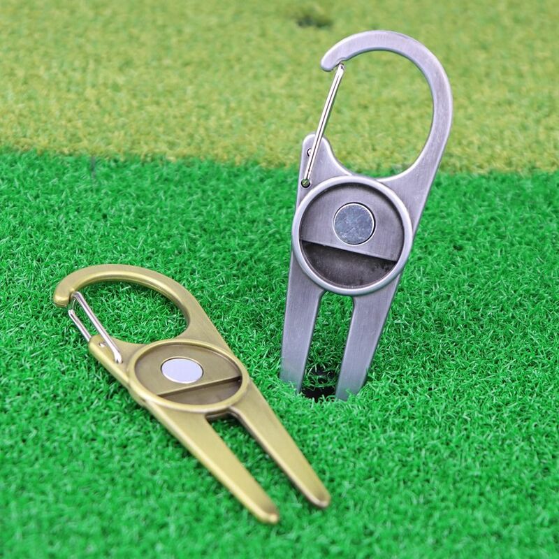Metal Portable Magnetic Golf Divot Tool Creative Spike Zinc Alloy Golf Accessories Golf Ball Fork Golf Ball Marker Divot Fork