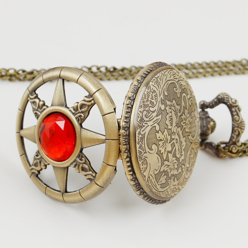 Relógio de bolso de quartzo feminino, Joia Vermelha, Pingente Oco Out, Colar de alto grau, Relógios Fob Chain