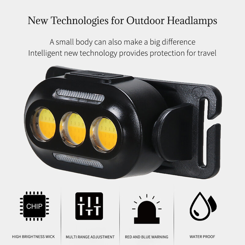 LED Headlights White and Yellow Fishing Headlamp 3 Light Mode USB Rechargeable Built-in Battery with Red and Blue Flash Light