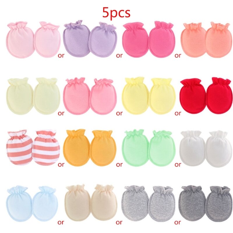 5 пар перчаток против царапин для новорожденных, детские однотонные перчатки, варежки унисекс