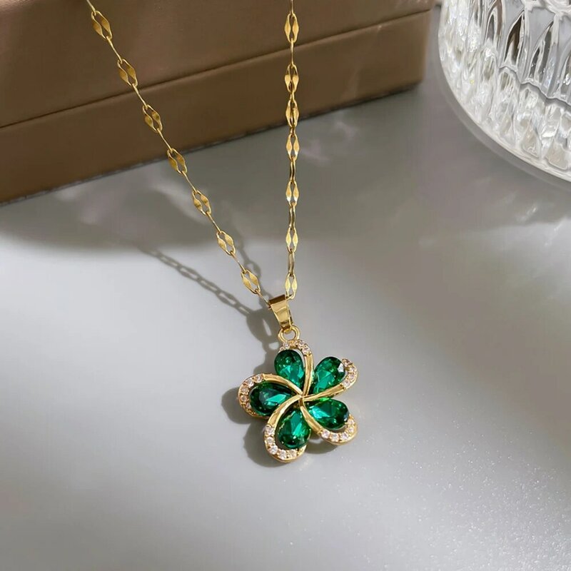 Kalung Liontin Baja Tahan Karat Bunga Antik untuk Wanita Kalung Tatahan Berlian Baru Hadiah Perhiasan Grosir Gratis Ongkir