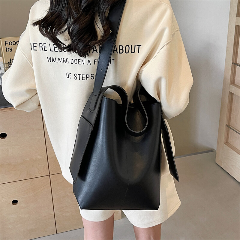 Retro Bucket Bag High Quality Pu Leather Women Shoulder Handbag With Phone Bag Female Large Capacity Crossbody Tote