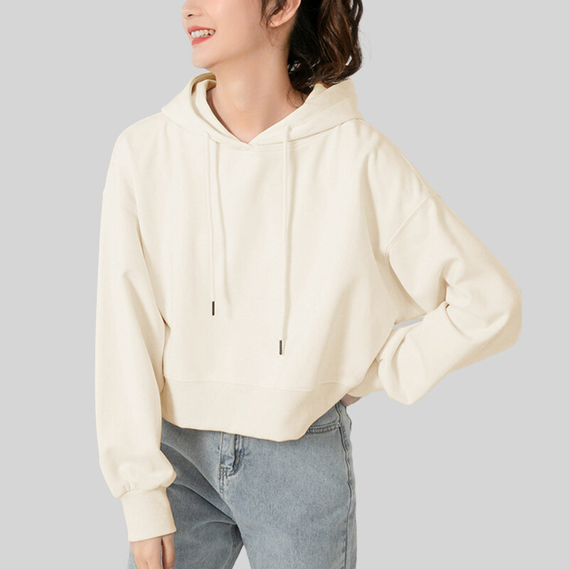 Sudadera con capucha de lana para mujer, chaqueta cálida de manga larga, color blanco, informal, a la moda