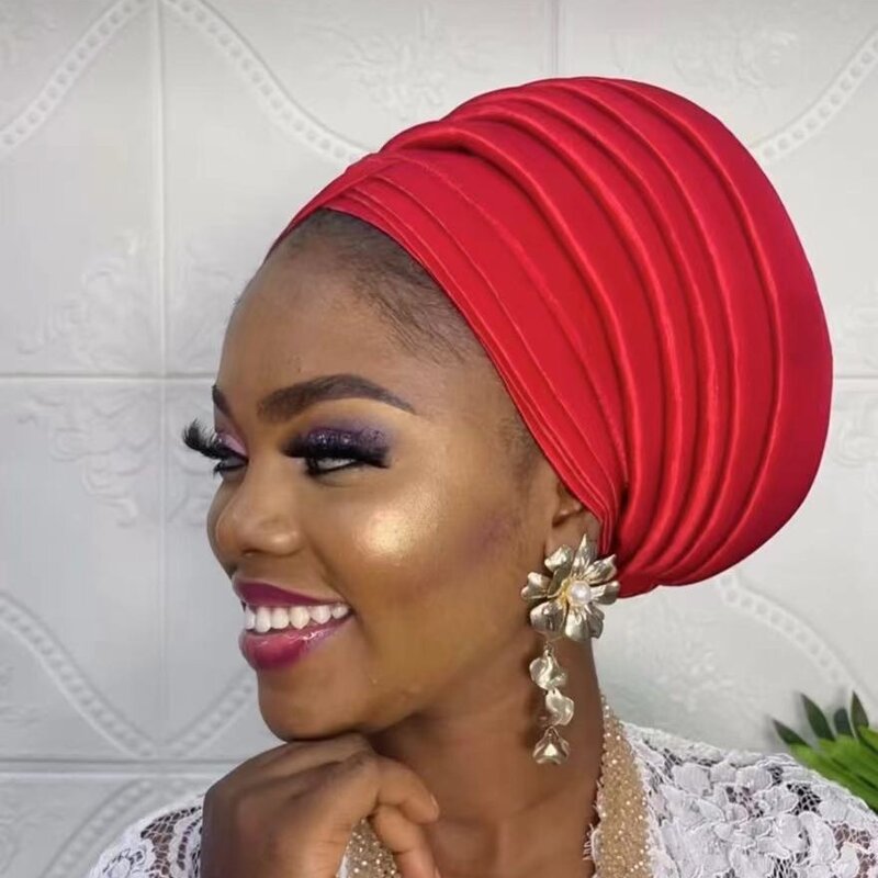 Topi Turban wanita Afrika bungkus kepala wanita Nigeria sudah dibuat ikat kepala Gele otomatis hiasan kepala Muslim hiasan kepala Pesta