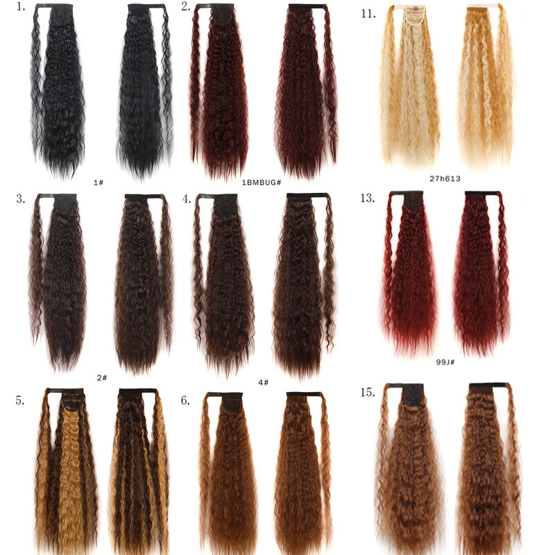 Coleta larga ondulada de maíz sintético para mujer, extensiones de cabello con Clip, color rubio degradado, negro y marrón, 34 pulgadas