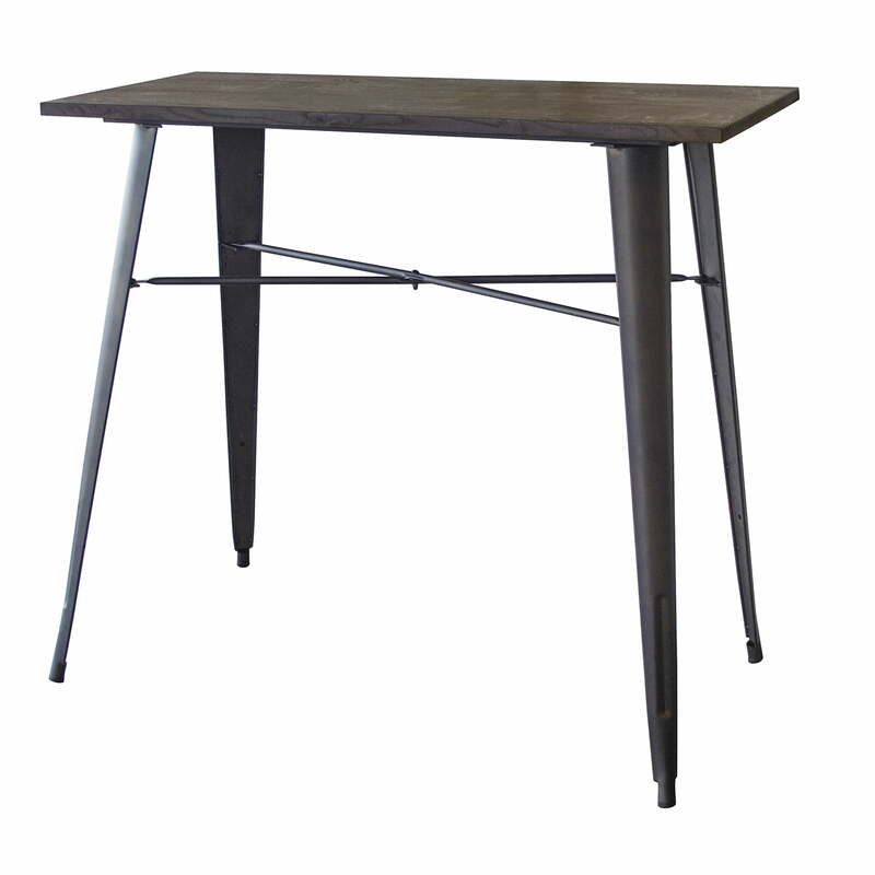 Rectangle Wood Top Bar Table with Rustic Gunmetal Finish Legs, Seating Capacity 4