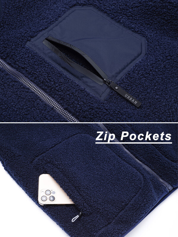 2022 New Winter Lambwool Warm Jacket Men Stand Collar Zip Pockets Solid Casual Thicken Fleece Thermal Fuzzy Coat