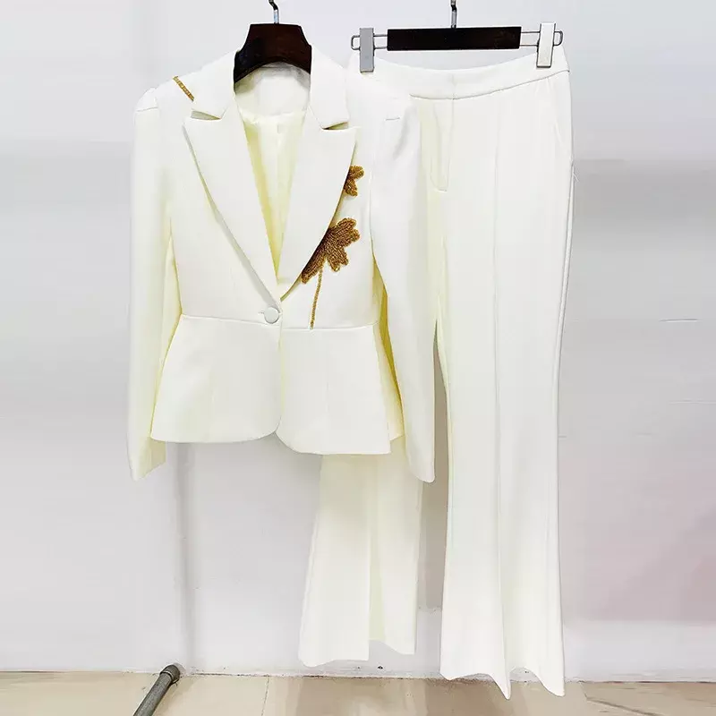 White Elegant Women Suits Set 2 Pieces Blazer+Pants Female Spring Office Lady Business Work Wear Wedding Tuxedos Coat Prom Dress