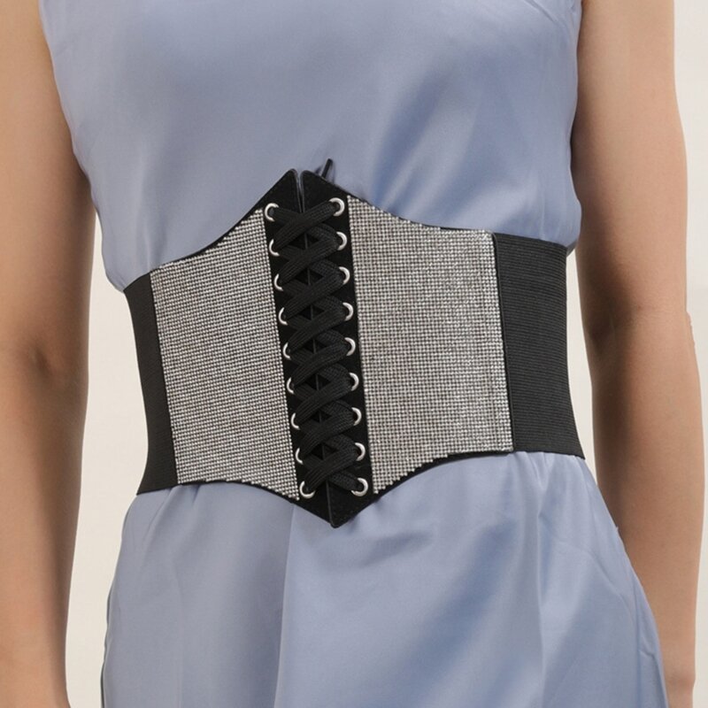 Cinturón con para vaquera vaquera con diamantes imitación, cinturón elástico Vintage, cadena cintura tamaño