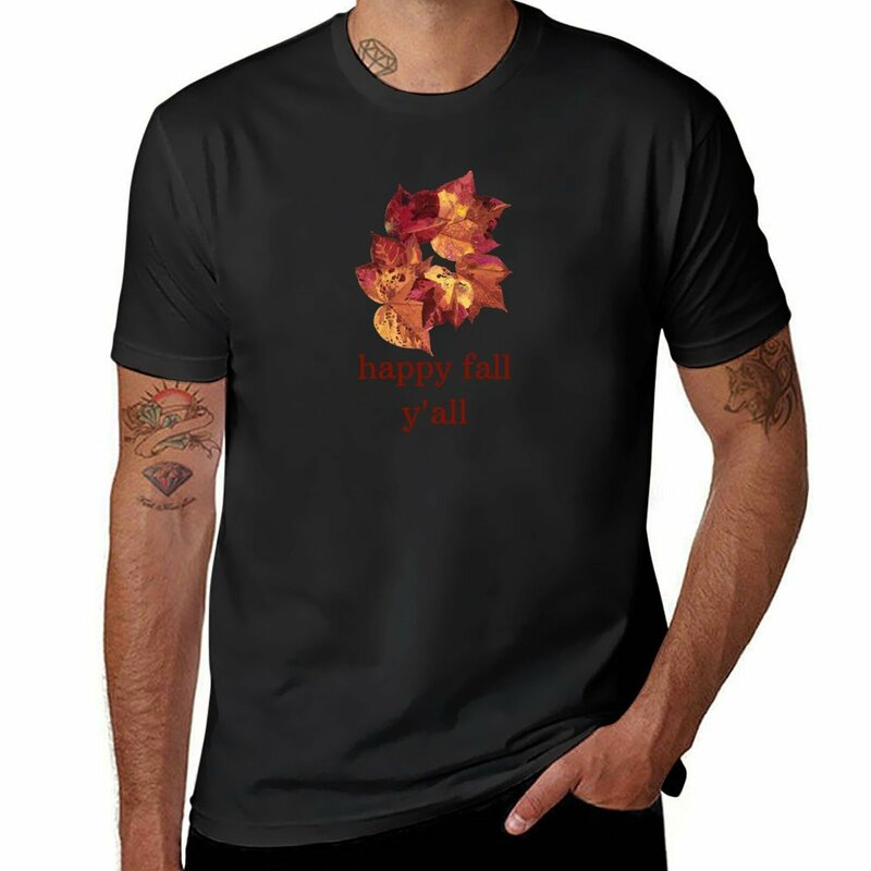 Feliz Outono Yall Masculino-Outono Deixa Camiseta em Branco, Nova Edição