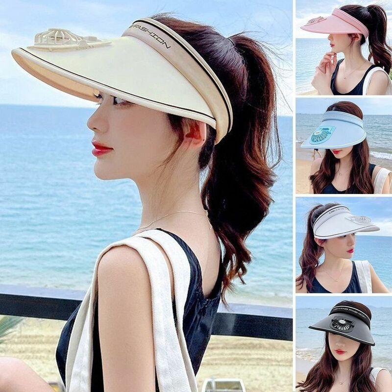 남녀공용 통기성 선풍기 태양 모자, 야외 자외선 차단, 선풍기 바이저 포함, 여름 여행 해변 모자