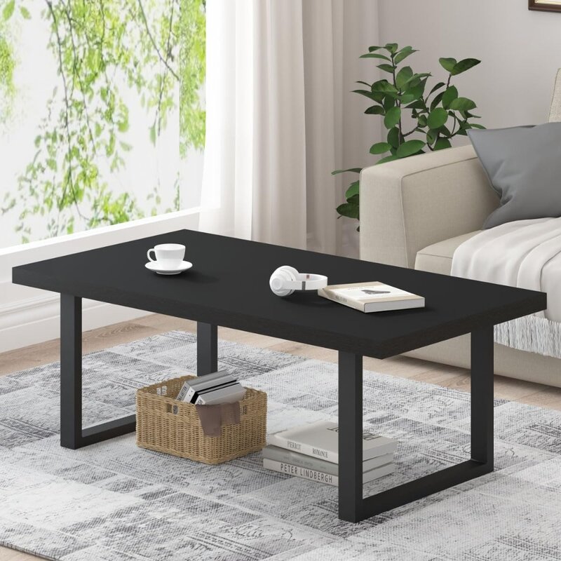 Coffee Tables Wood and Metal Cocktail Coffee Table for Home Bedroom Office Cofee Table Living Room 47 Inch Modern Center Café