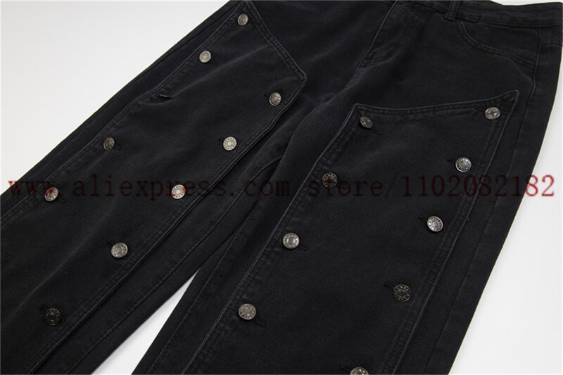 Pantalones vaqueros de GRAILZ decorativos para hombre y mujer, pantalones versátiles informales de pierna recta con botón negro lavado