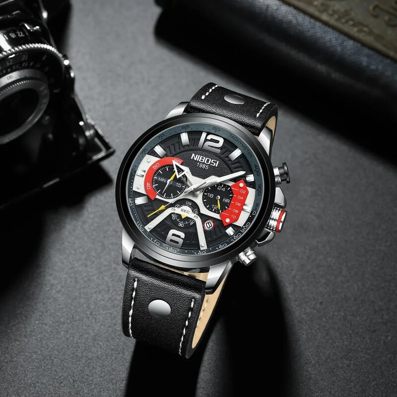 Męski zegarek sportowy NIBOSI luksusowa marka luksusowa chronograf męski ogląda skórzany wojskowy duże zegarek na co dzień Relogio Masculino